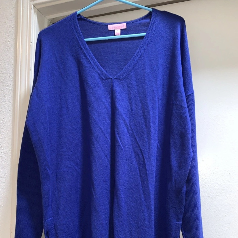 Lilly Pulitzer Dark Blue Pullover Sweater Tassels V Neck Small S Excellent RARE